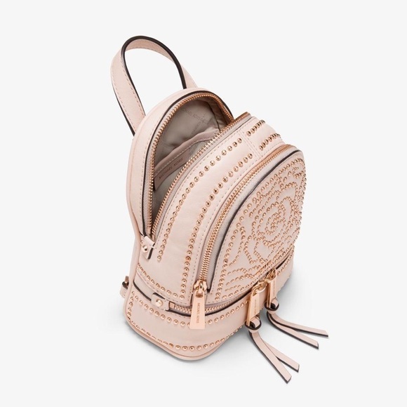 Michael Kors Rhea Mini Zip Studded Convertible Backpack bag pink rose gold - Picture 3 of 9